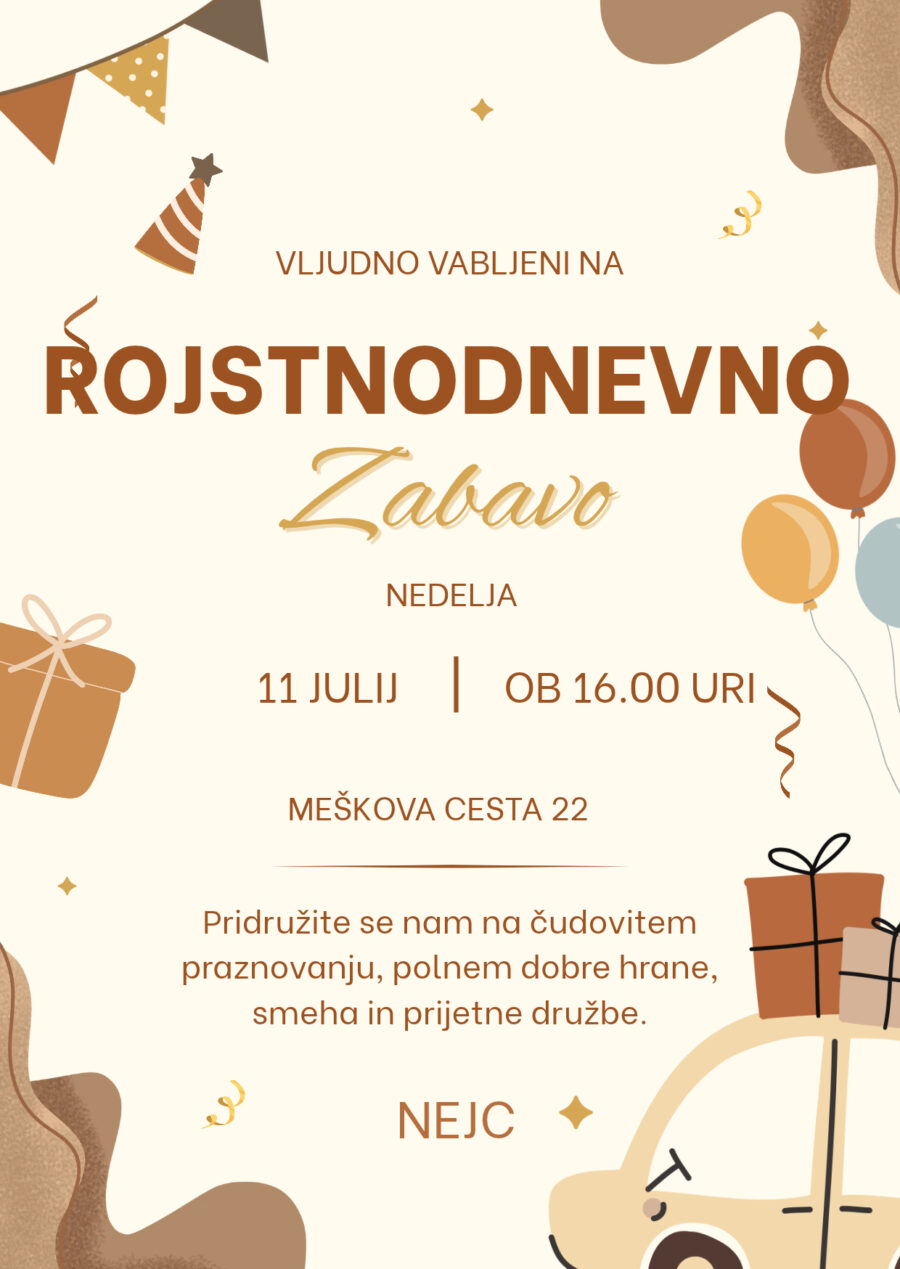 Personalizirano vabilo z imenom in temo praznovanja